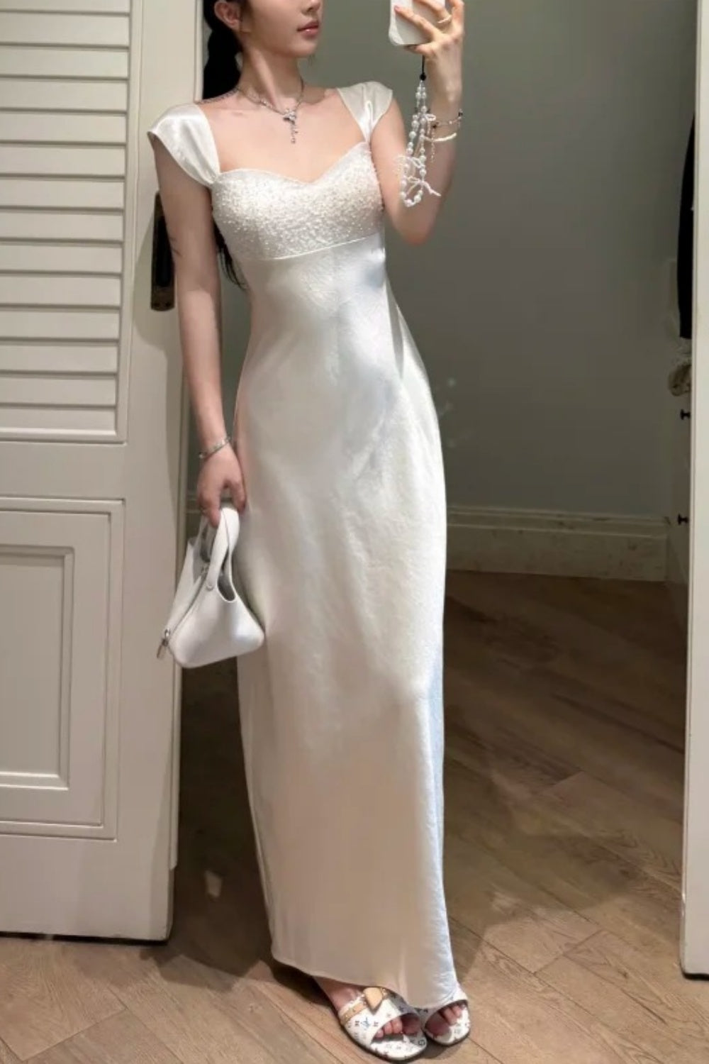 White, Simple Yet Elegant Long Bridesmaid Dress, Birthday Party Dress gh7081