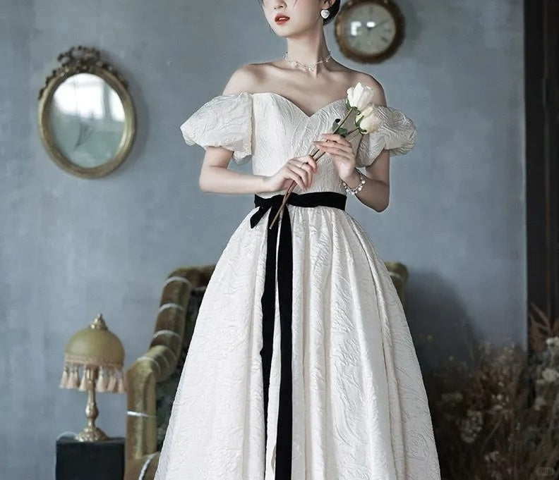 Robe de soirée élégante en satin texturé à manches courtes, longueur au sol, robe de bal, robe de princesse, robe de cérémonie pour adultes, gh3845