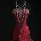 girlhomeshops-Burgundy Satin Beaded Strapless Sleeveless Floor-Length Ruffled Gown gh6316