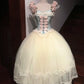 Pink White Calla Floral Cute Lace Short Homecoming Dress Tulle Lolita Prom Dress gh4383