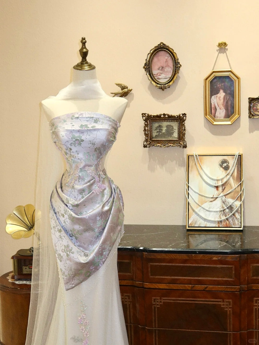 Pink White Elegant Floral Long Floor Length Satin Tulle Ball Gown Evening Dress Party Dress Wedding Dress gh4190