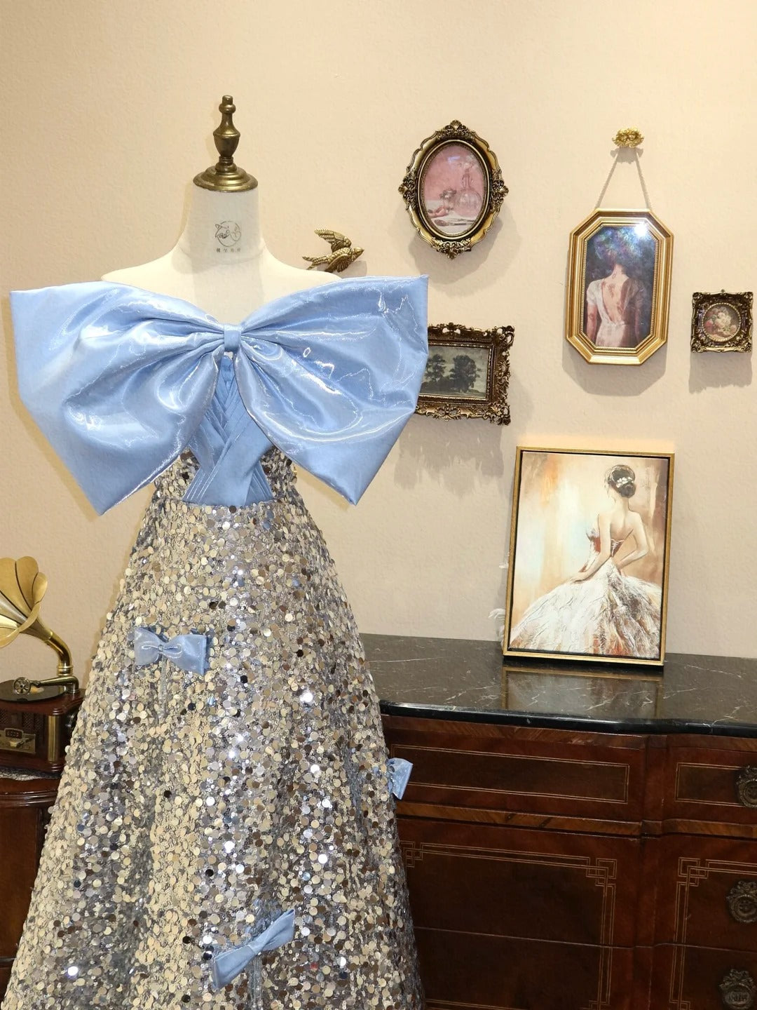 Robe de soirée longue à paillettes, bleu brillant, argentée, mignonne, robe de bal, robe de remise de diplôme, robe d'anniversaire, gh4243