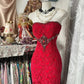 Exquisite red lace fishtail long evening gown gh6684