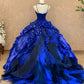 girlhomeshops-Royal Blue Gradient Satin Strapless Rhinestone-Embellished Floor-Length Court-Style Gown gh6367