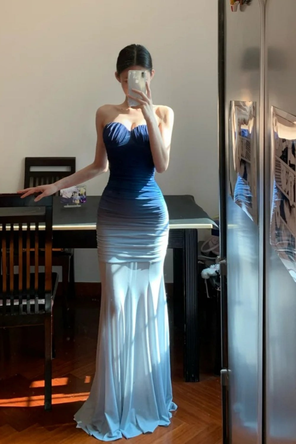 Robe de soirée bleue dégradée, robe de vacances, robe de bal longue et élégante, robe de remise de diplôme, robe de cérémonie gh6631