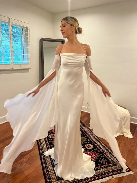 girlhomeshops-White Elegant Satin Long Fairy Dress gh6296