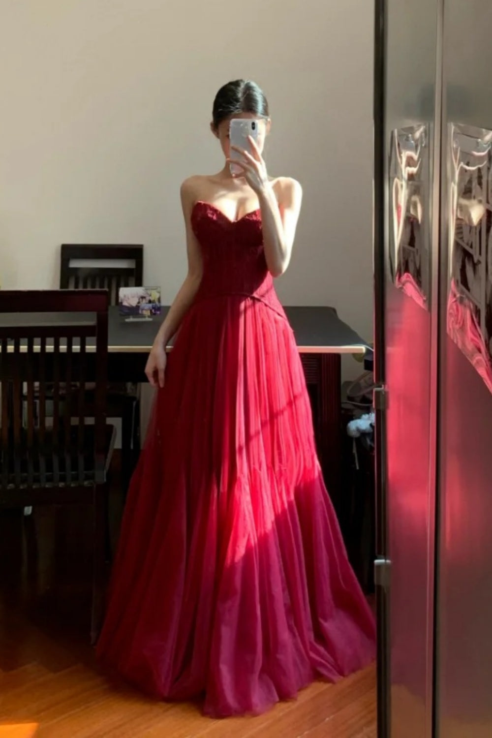 Robe de bal longue rouge en tulle, élégante, robe de cérémonie de remise de diplôme gh6632