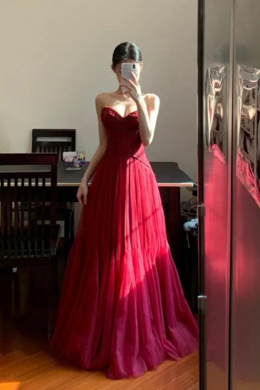 Red long tulle elegant prom dress graduation formal dress gh6632