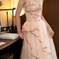 girlhomeshops- Vintage Peach Pink Plum Blossom 3D Embroidered Strapless Tulle Chinese Style Evening Gown gh6034