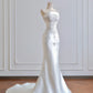 Girlhomeshops - Robe de mariée longue en satin blanc et perles exquises gh5483