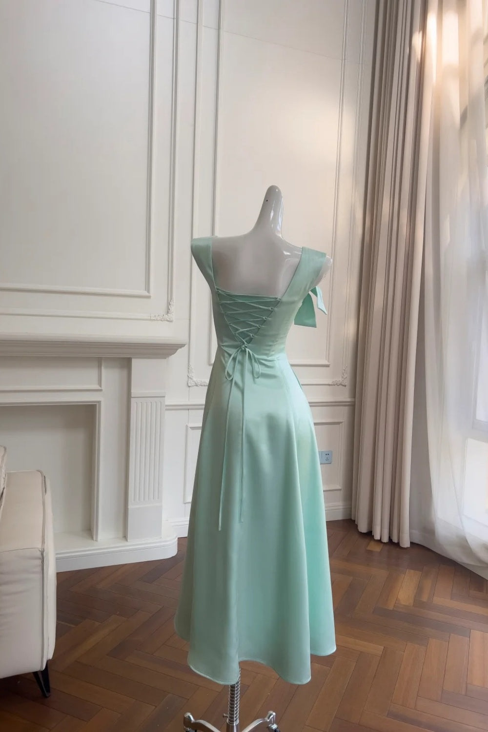 Green long satin dress gh6853
