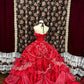 Robe de soirée longue en satin à fleurs rouges et perles gh4768
