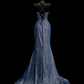 Robe sirène dos nu bleu scintillant style galaxie irisée - Robe de soirée et tapis rouge sur le thème des étoiles gh6570