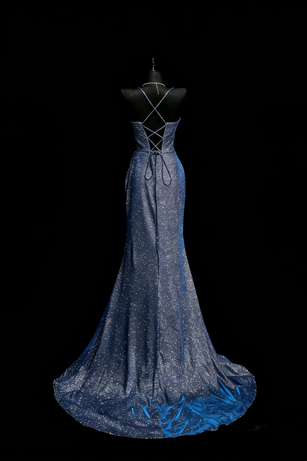 Robe sirène dos nu bleu scintillant style galaxie irisée - Robe de soirée et tapis rouge sur le thème des étoiles gh6570