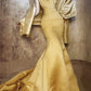 Robe de soirée longue en satin jaune, magnifique et exquise, avec perles, gh4499