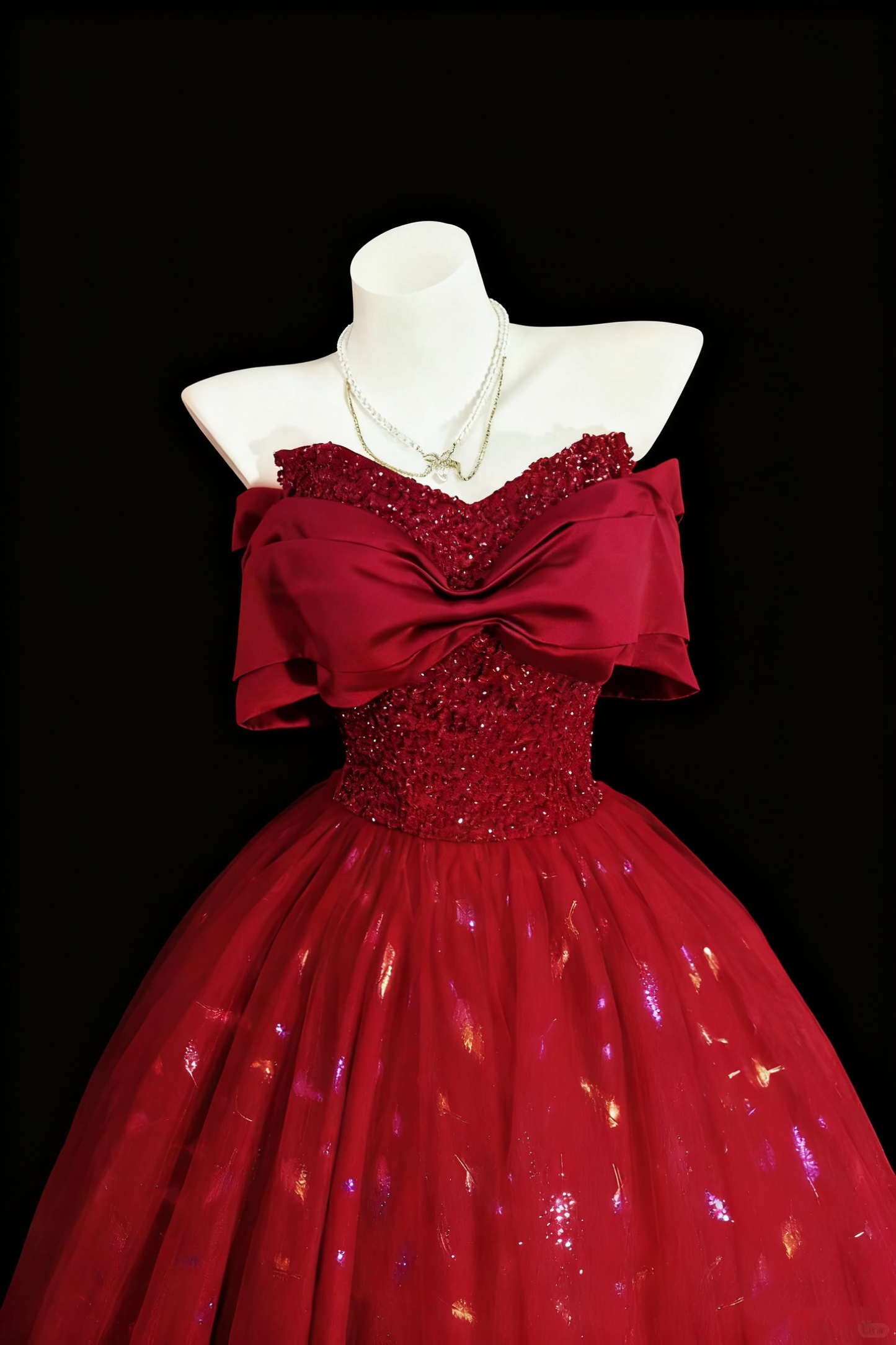 girlhomeshops-Rotes, schimmerndes langes Tüll-Ballkleid gh6280