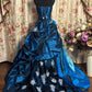 Luxury Court Style Deep Sea Blue Gradient Satin Embroidered Train Gown - Theme Ball & Dinner Dress gh6543