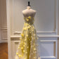 Yellow Floral Spaghetti Strap Chiffon Party Dress gh4948