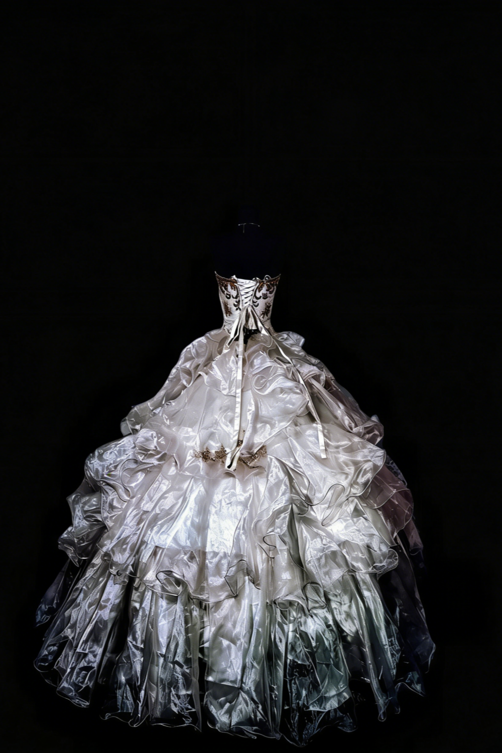 Robe de bal bustier dégradé argent-gris irisé style cour - Robe de soirée à thème rétro gh6568