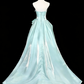 Minimalist Luxury Style Ice Blue Satin 3D Ruched Strapless Ballgown - Dinner & Cocktail Party Gown gh6545