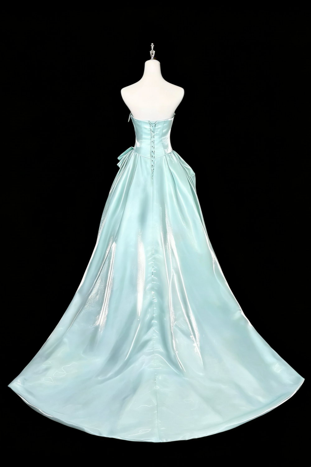 Minimalist Luxury Style Ice Blue Satin 3D Ruched Strapless Ballgown - Dinner & Cocktail Party Gown gh6545