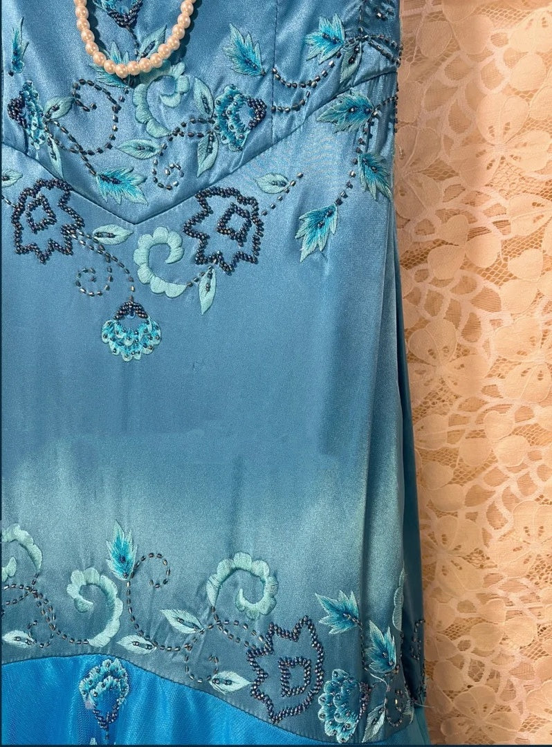 Robe de soirée longue en satin bleu à fleurs, élégante, robe de demoiselle d'honneur, gh4464