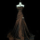 Brown & Black Gradient Satin One-shoulder Gown: Heavy Embroidery, Mermaid dress, High-end Evening Maxi Dress gh6587