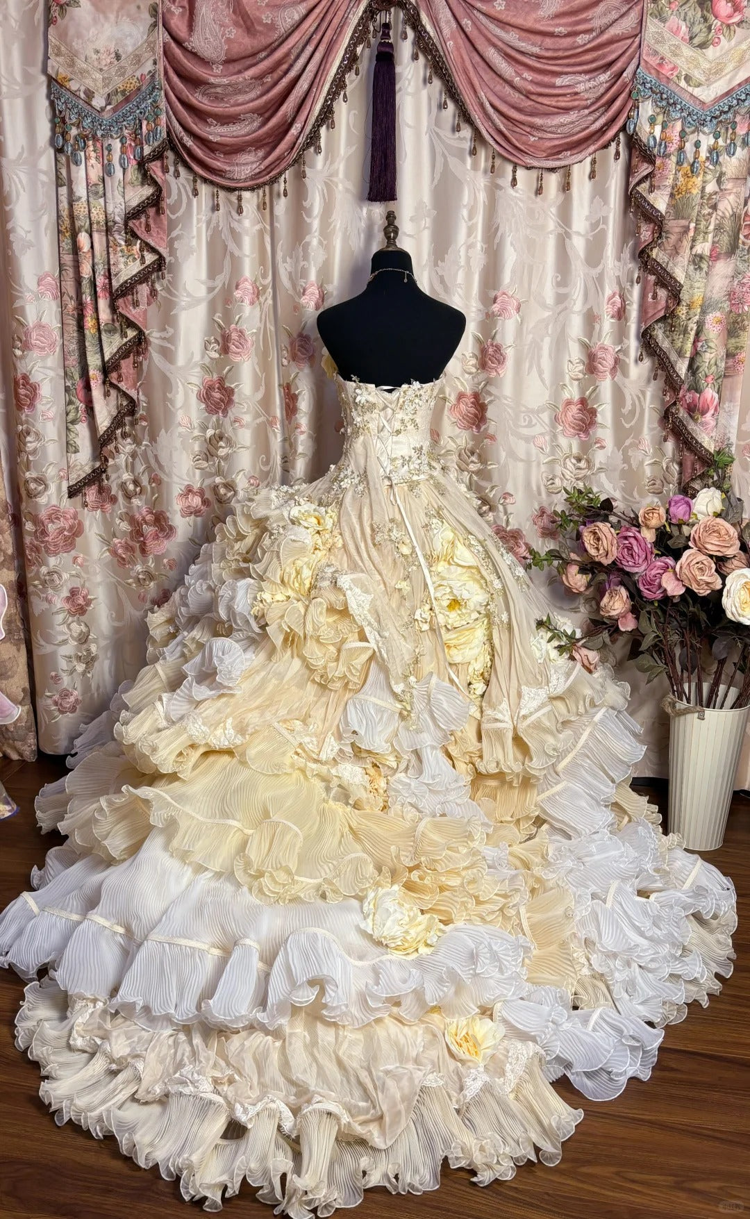 Gelbes langes Ballkleid mit Blumenmuster und Perlen aus Tüll, Abendkleid für Erwachsene, Hochzeitskleid gh4572