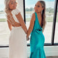 Blue Elegant V Neck Long Satin prom dress Evening Dress Wedding Guest Party Dress gh3343