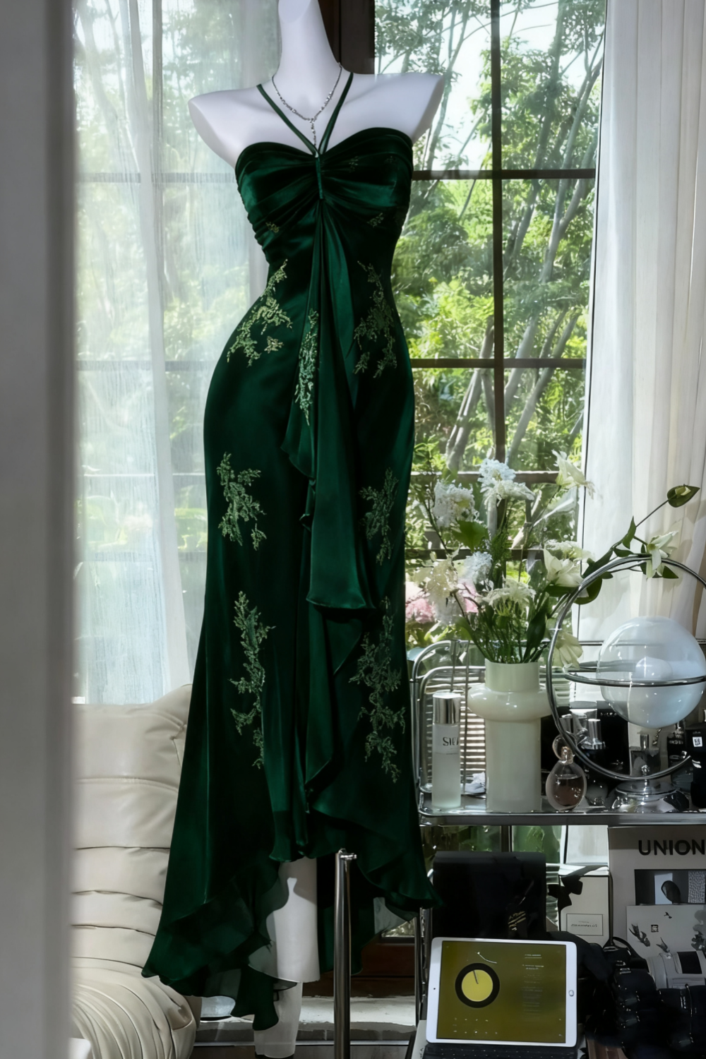 ✨Girlhomeshops-Green beaded exquisite gorgeous long chiffon Prom dress evening dress party dress gh4987