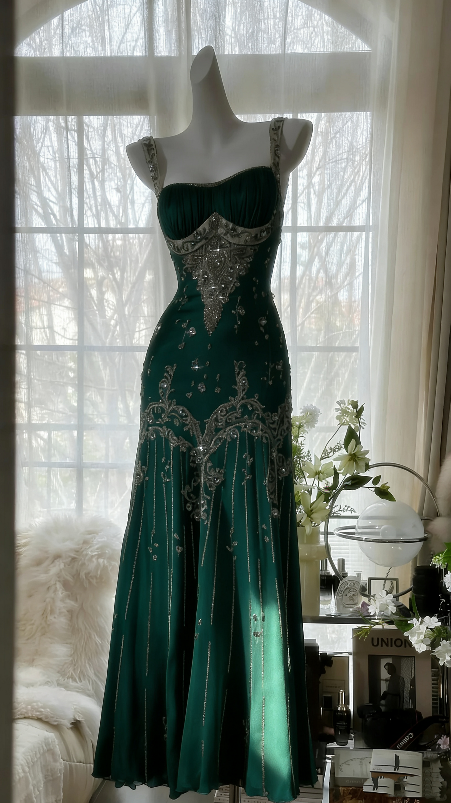 Ivory Vintage Elegant Shiny Exquisite Rhinestone Beading Long Chiffon Ball Gown Evening Dress Birthday Party Dress Prom Dress Graduation Dress gh3945