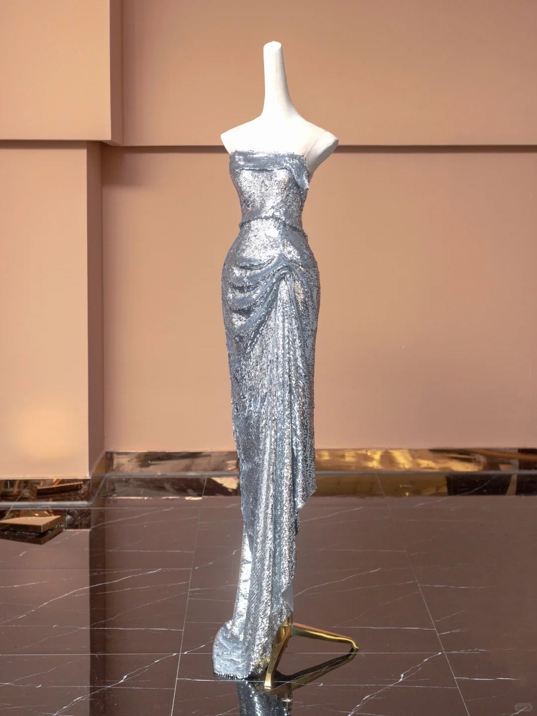 Silver Sparkle Sequin Long Prom Dress Evening Dress Party Dress gh4865