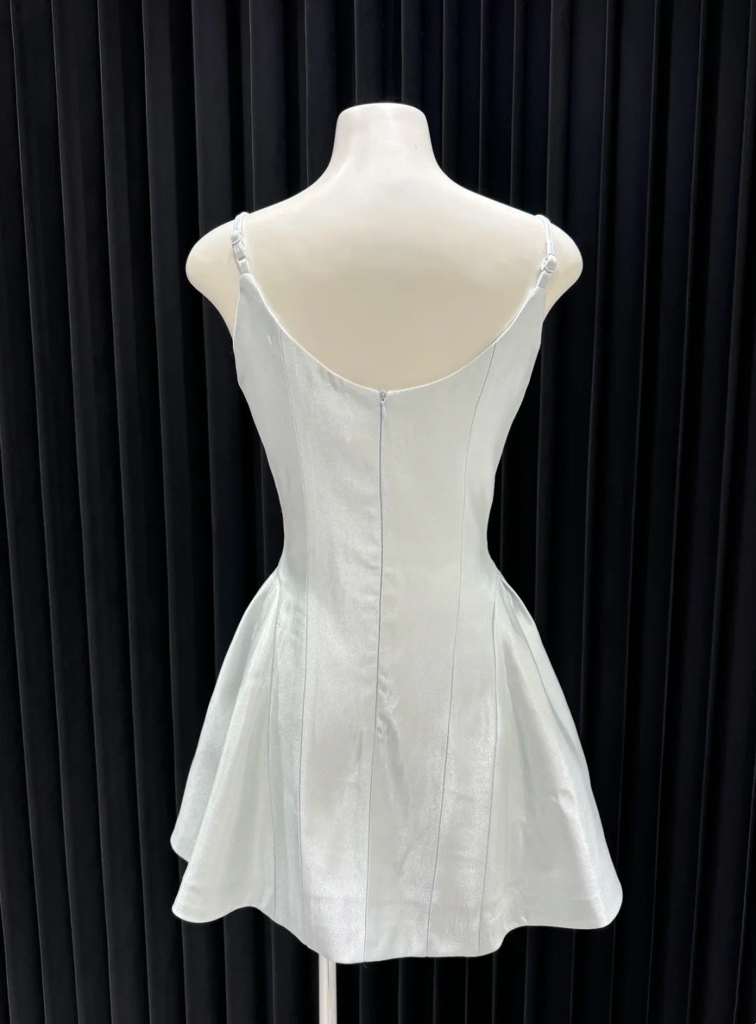 Ice blue floral satin short back to school dress, birthday party dress gh4648