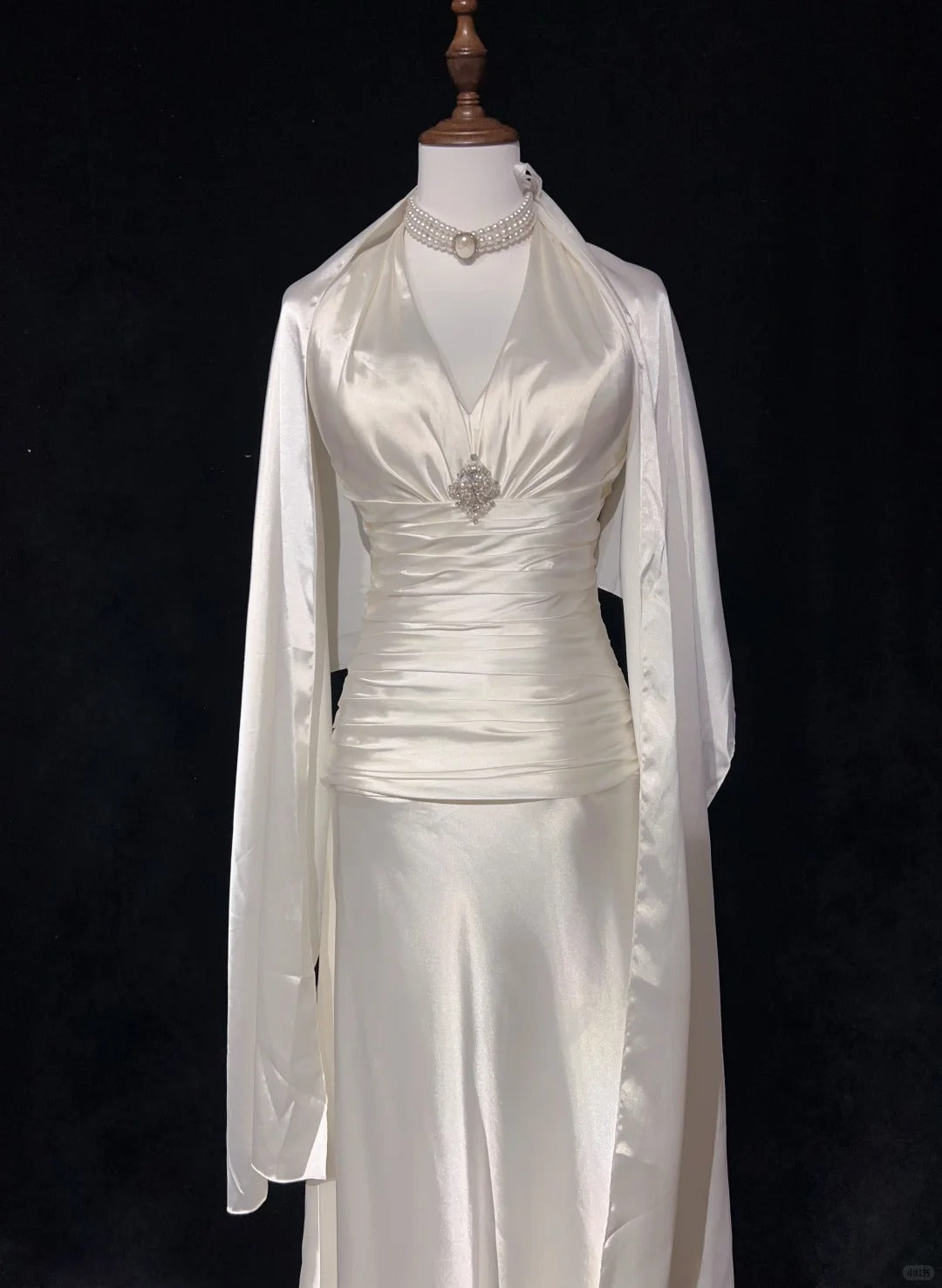 Robe de soirée élégante en satin blanc ivoire, style vintage, longue, robe de bal, robe de remise de diplôme, robe de mariée, gh4490
