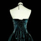 girlhomeshops-Teal Velvet Beaded Strapless Sleeveless Floor-Length Gothic Gown gh6318