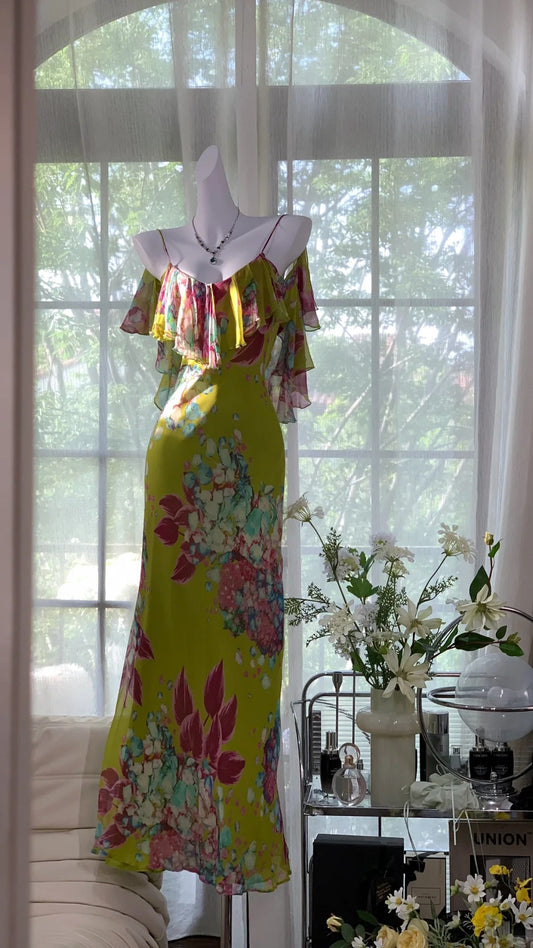 Robe de soirée longue en mousseline de soie, élégante et romantique, dos nu, verte, pour anniversaire ou fête, gh4044