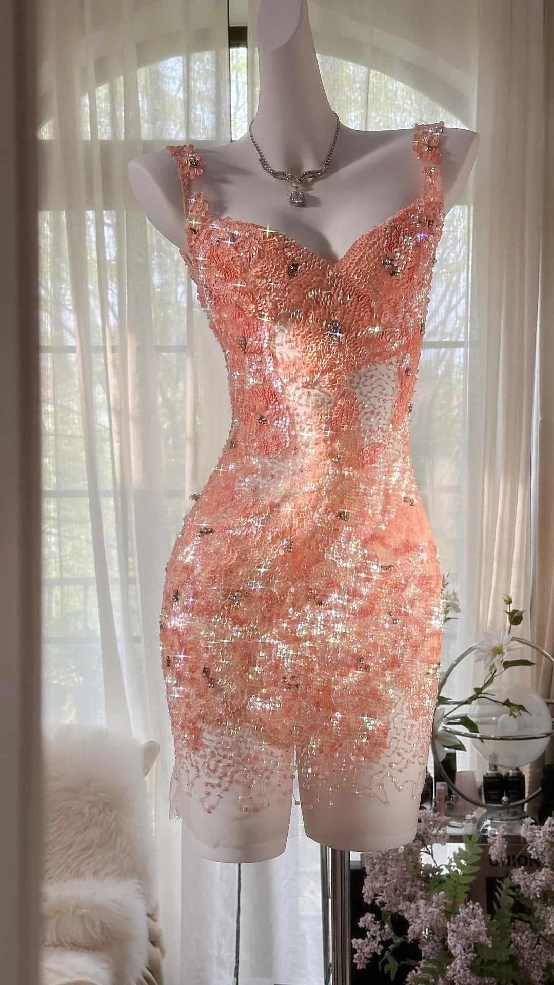 Orange Grapefruit Luxurious Sfumato Exquisite shiny Beads Short sequins Chiffon Fairy Homecoming Dress Prom Dress Evening Dress Cocktail Party Dress Prom Dress Date Dress gh3991