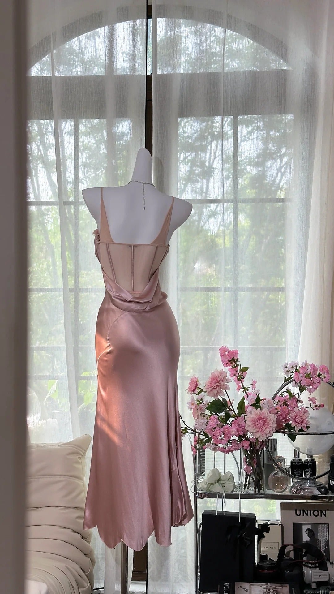 Pink Sexy Elegant Romantic Satin Long Ball Gown Evening Dress gh4401