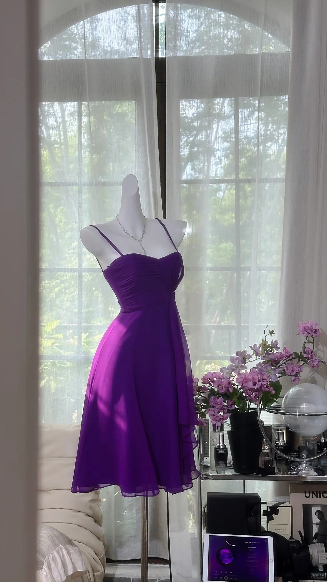 ✨Girlhomeshops-Purple Simple Fashion Short Chiffon Homecoming Dress Birthday Party Dress gh4989