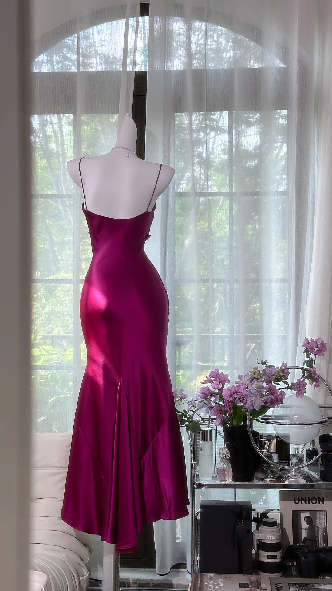 Girlhomeshops-Dark pink simple fashion elegant long satin Prom dress evening dress party dress gh5163