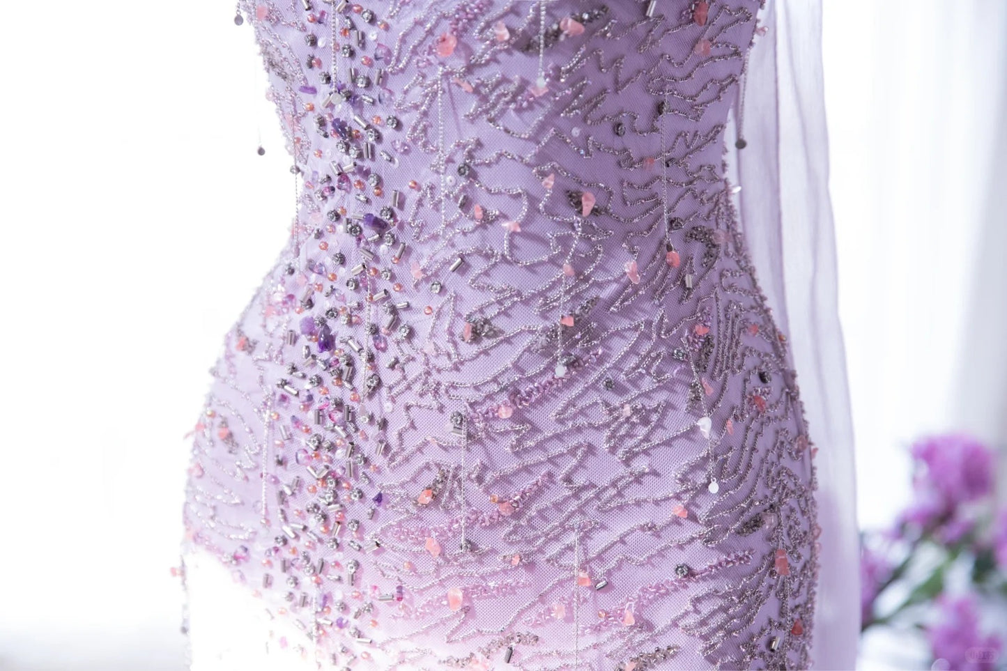 Light Purple Elegant Romantic Exquisite Beaded Long Chiffon Ball Gown Evening Dress Birthday/Wedding Guest/Holiday Party Dress Prom Dress gh4022