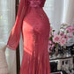 Vintage Rose - Dusty Rose Beaded Cami Mermaid Gown with Sash, Lace Socialite Party Dress gh7069
