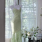 Green shiny ruffle long sequined ball gown evening dress party dress gh4319