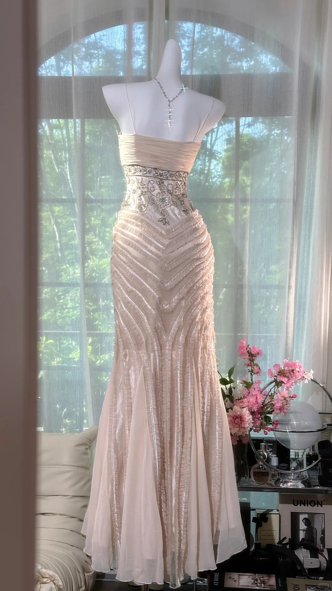 Girlhomeshops-Pink gorgeous beaded elegant long chiffon Prom dress evening dress party dress gh5166