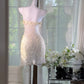girlhomeshops-Cream Sequin Spaghetti-Strap Short Fairy-Style Date Gown (Winter Holiday Creative Outfit) gh6374