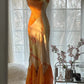 Orange Delicate Floral Spaghetti Strap Long Satin Chiffon Ball Gown Evening Dress Party Dress gh4093