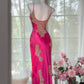 Pink floral ball gown long satin date dress evening dress birthday dress wedding dress gh4533