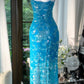 Blue Sparkling Ball Gown Long Chiffon Ball Gown Evening Gown Birthday Gown Wedding Gown gh4528