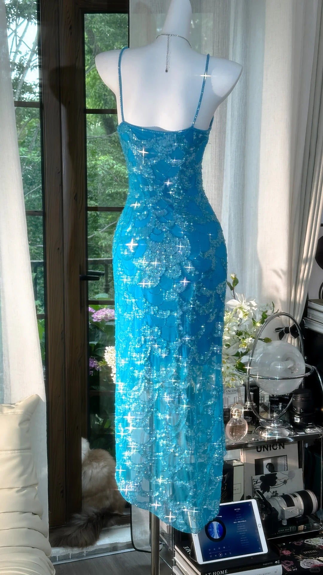 Blue Sparkling Ball Gown Long Chiffon Ball Gown Evening Gown Birthday Gown Wedding Gown gh4528