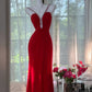 Red rhinestone long satin ball gown evening dress party dress date dress prom dress gh4679